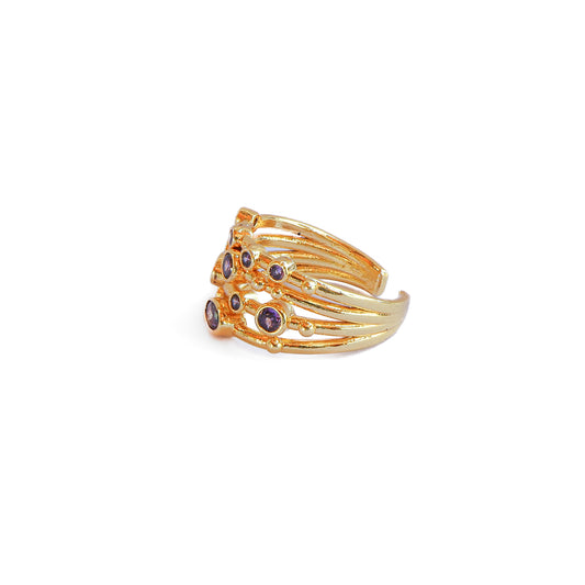 Anillo ajustable Capadocia N°5 lila - Baño de oro 22 k