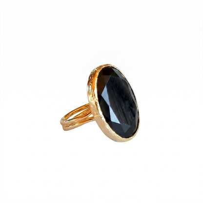 Anillo ajustable Deniz Negro - Baño de oro 22 k