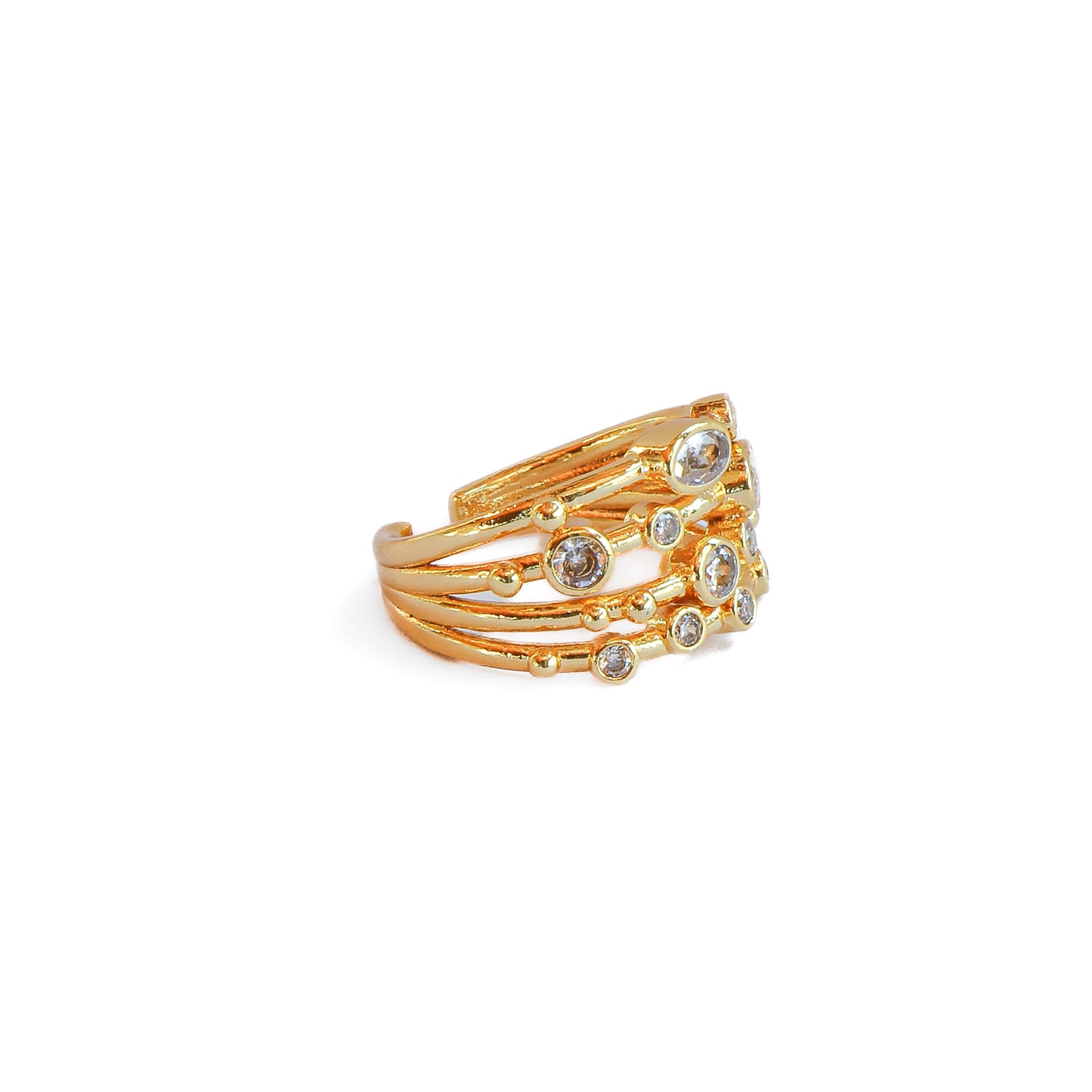 Anillo ajustable Capadocia N°5 zircones - Baño de oro 22 k