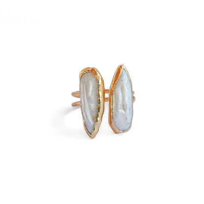 Anillo ajustable doble perla II - Baño de oro 22 k