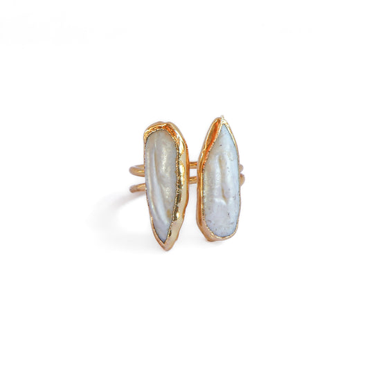Anillo ajustable doble perla II - Baño de oro 22 k