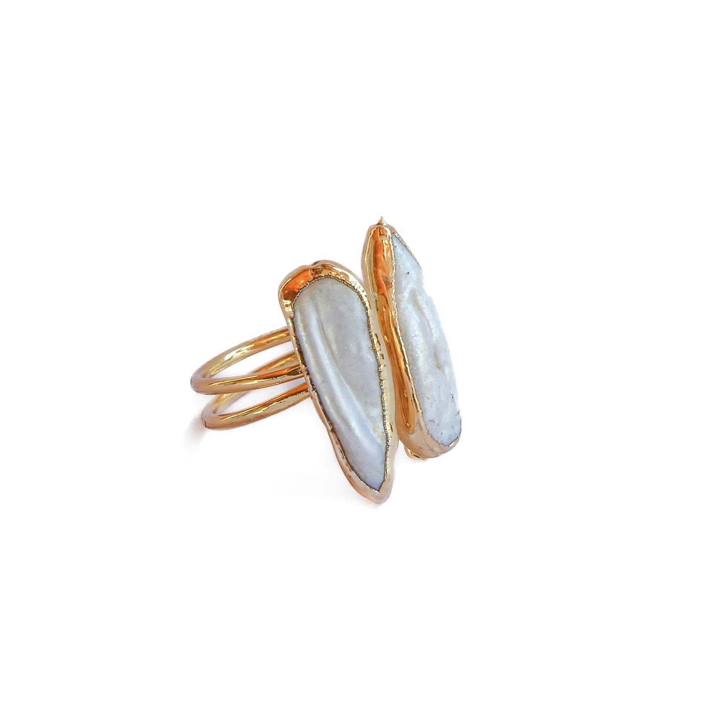 Anillo ajustable doble perla II - Baño de oro 22 k