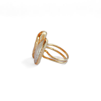 Anillo ajustable doble perla II - Baño de oro 22 k
