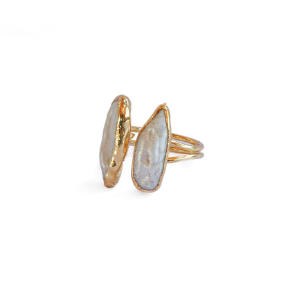 Anillo ajustable doble perla II - Baño de oro 22 k
