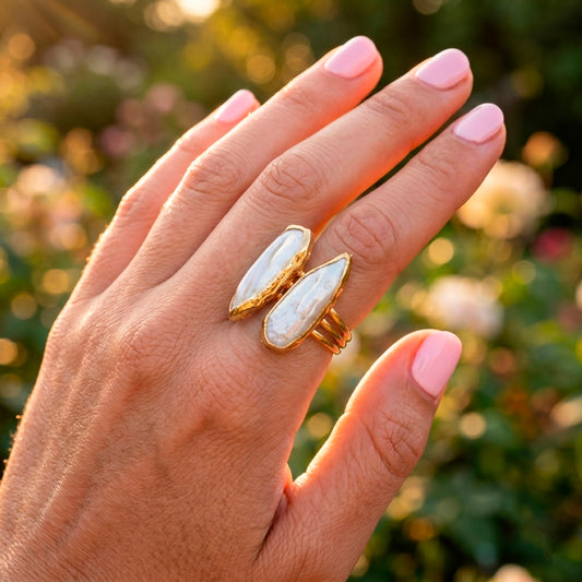 Anillo ajustable doble perla II - Baño de oro 22 k