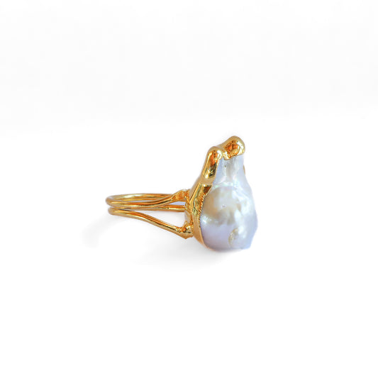 Anillo ajustable Perla Barroca - Baño de oro 22 k