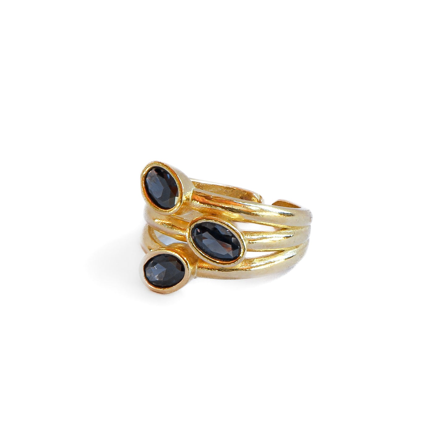 Anillo ajustable Elara Negro - Baño de oro 22 k