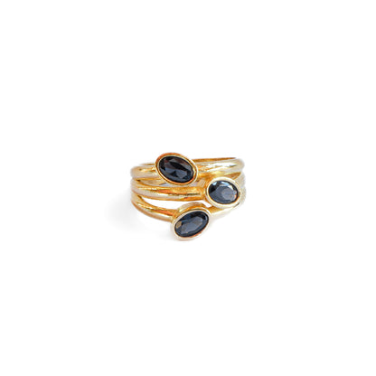 Anillo ajustable Elara Negro - Baño de oro 22 k