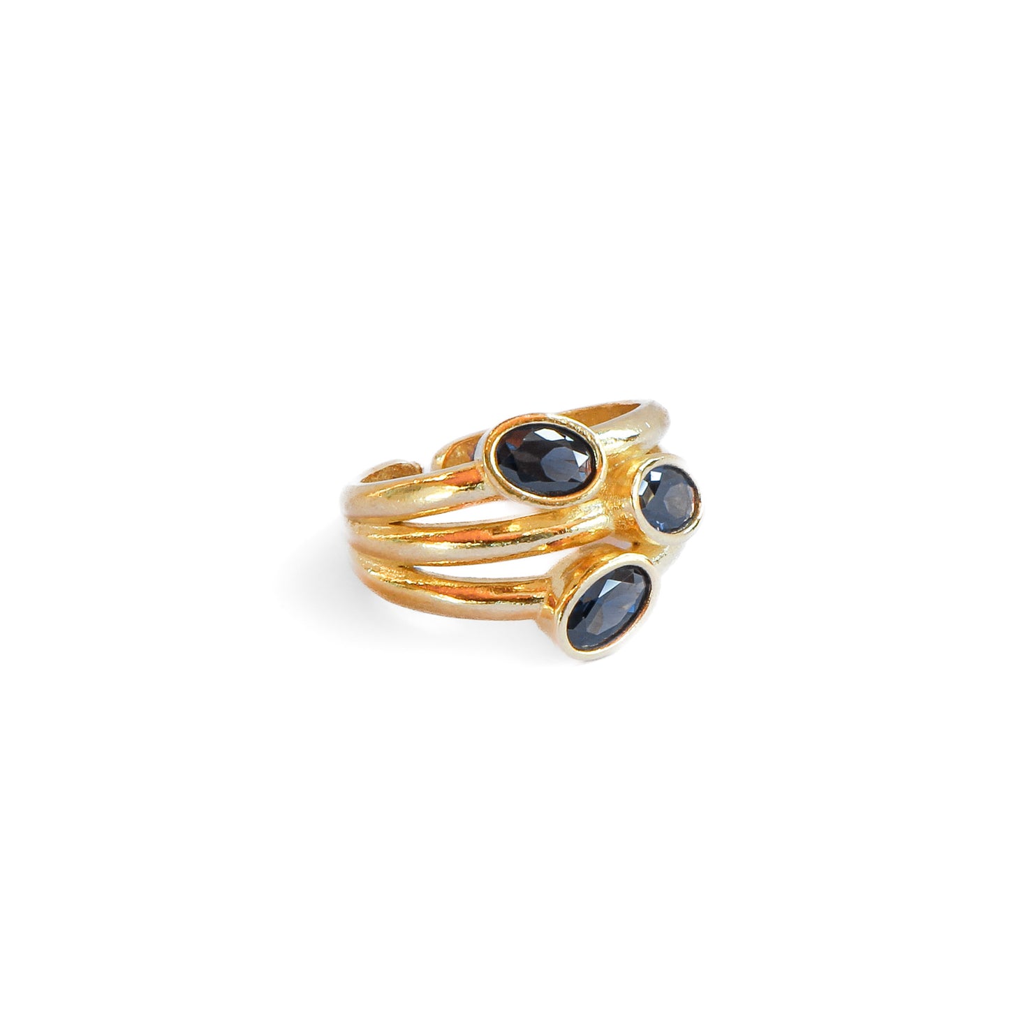 Anillo ajustable Elara Negro - Baño de oro 22 k