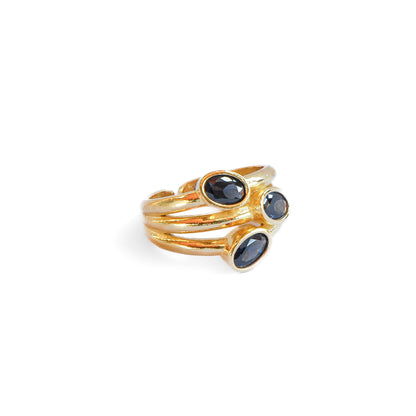 Anillo ajustable Elara Negro - Baño de oro 22 k