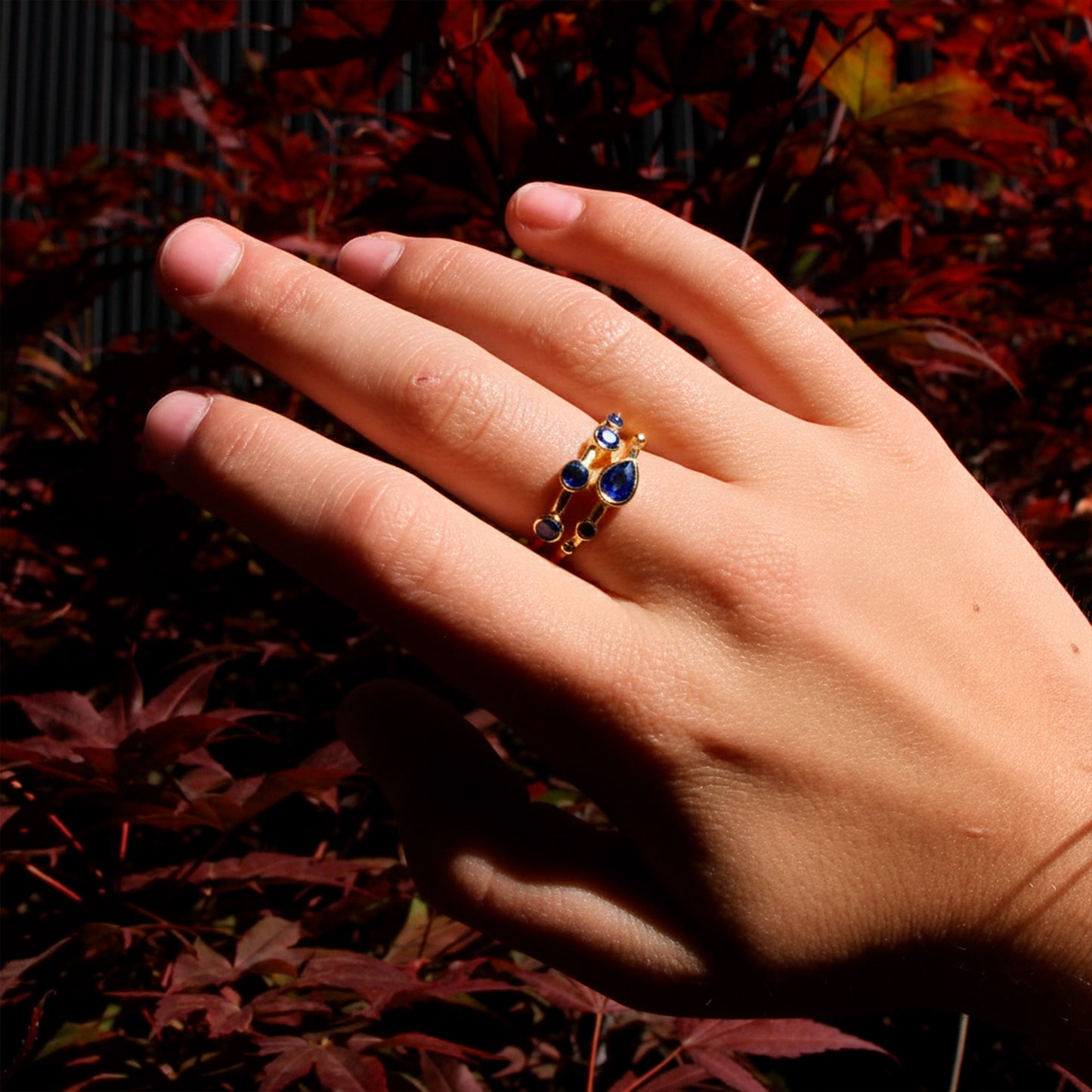 Anillo ajustable Capadocia n2 azul - Baño de oro 22 k