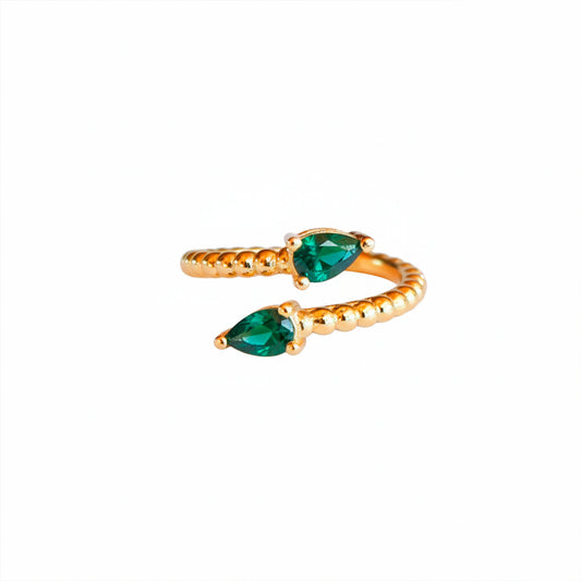 Anillo ajustable Zeyna Verde - Baño de oro 22 k