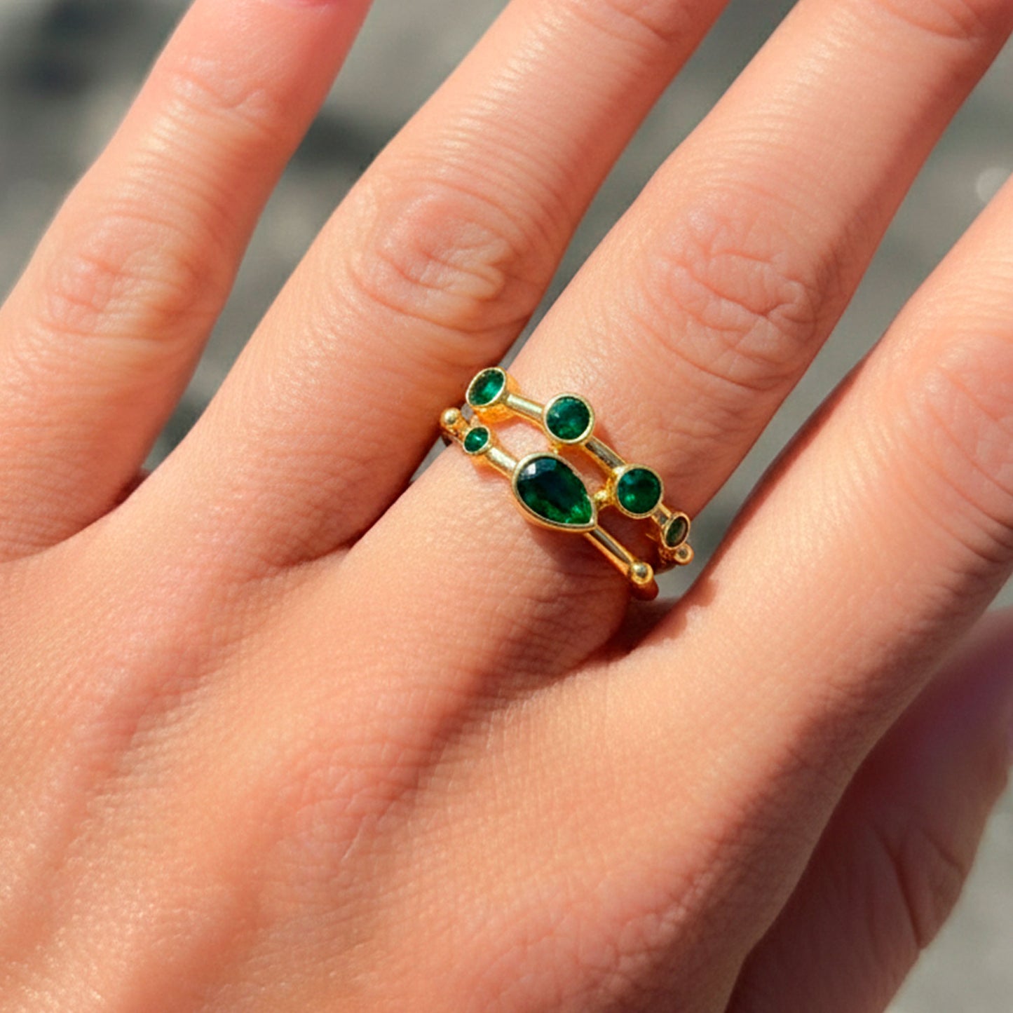 Anillo ajustable Capadocia N°2 verde - Baño de oro 22 k