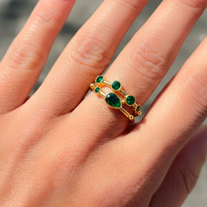 Anillo ajustable Capadocia N°2 verde - Baño de oro 22 k