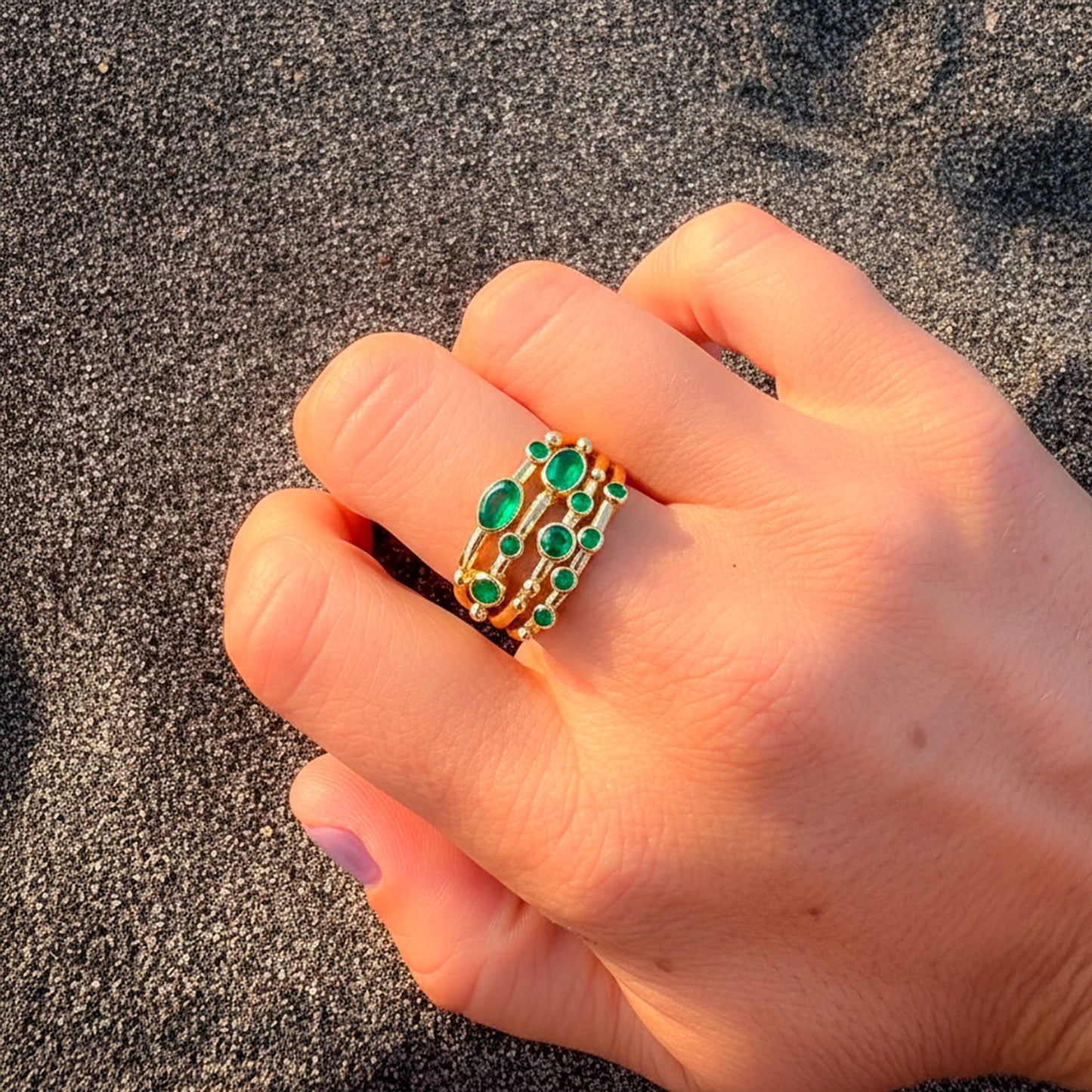 Anillo ajustable Capadocia N°5 verde - Baño de oro 22 k