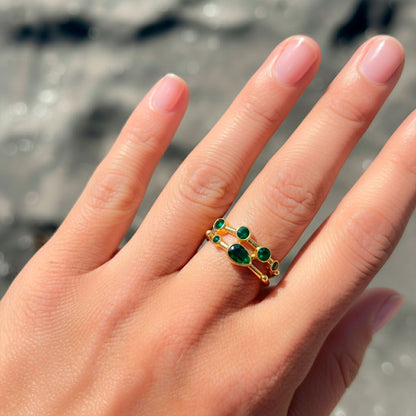 Anillo ajustable Capadocia N°2 verde - Baño de oro 22 k