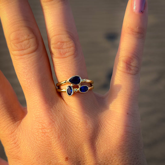 Anillo ajustable Galip azul - Baño de oro 22 k