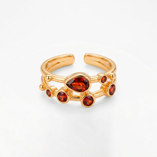 Anillo ajustable Capadocia N°2 granate - Baño de oro 22 k