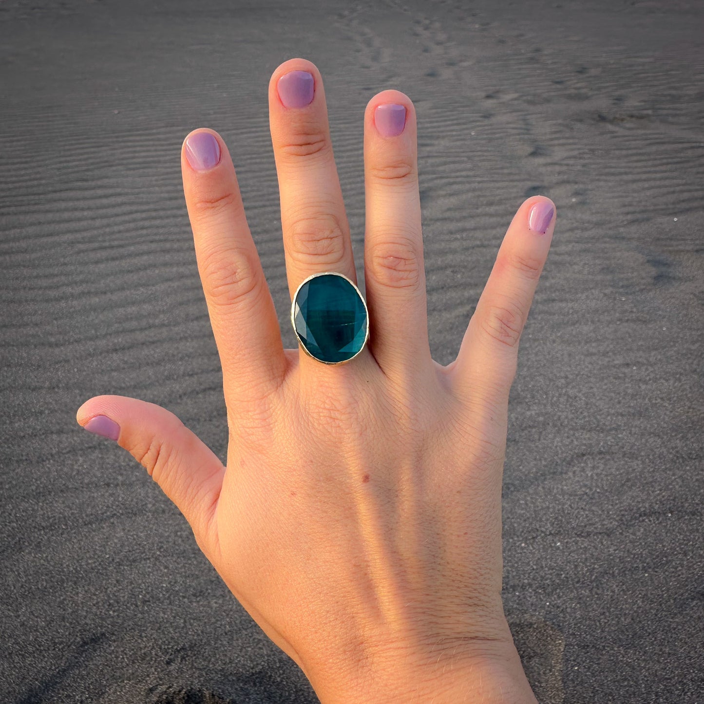 Anillo ajustable Deniz Verde oscuro - Baño de oro 22 k
