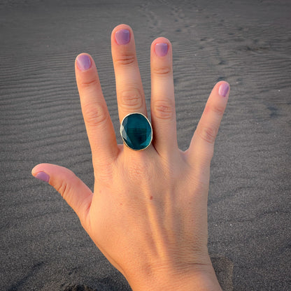 Anillo ajustable Deniz Verde oscuro - Baño de oro 22 k