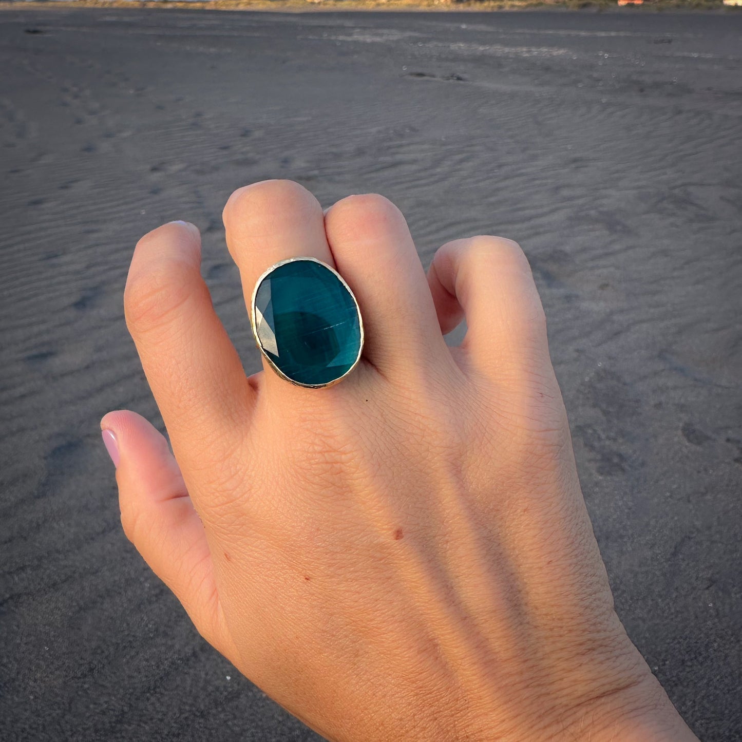 Anillo ajustable Deniz Verde oscuro - Baño de oro 22 k