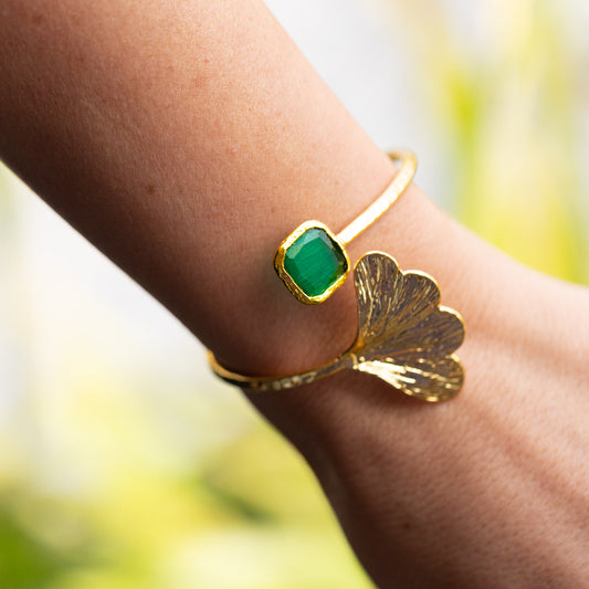 Esclava Ginkgo Verde esmeralda - Baño de oro 22k