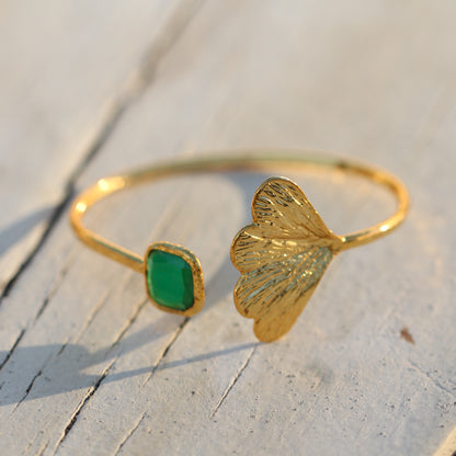 Esclava Ginkgo Verde esmeralda - Baño de oro 22k