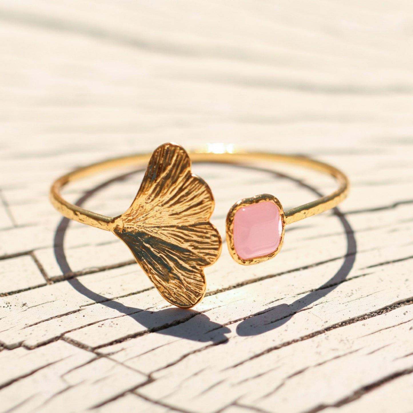 Esclava Ginkgo Rosada - Baño de oro 22k