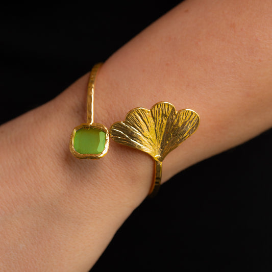 Esclava Ginkgo Verde oliva - Baño de oro 22k