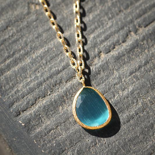 Collar cadena Aura Turquesa- Baño de oro 22k