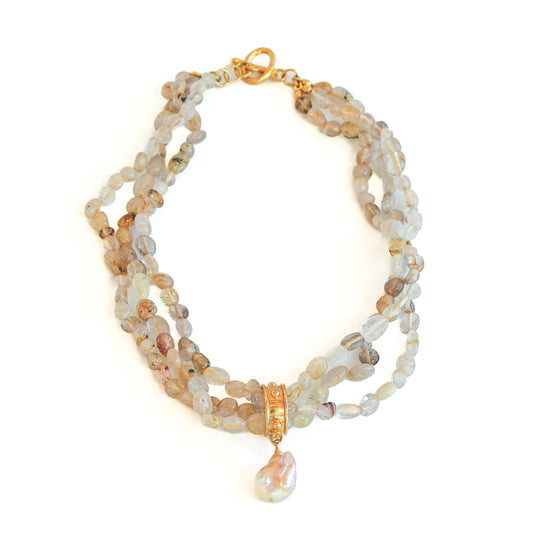 Collar Salaam cuarzo rutilado y perla barroca