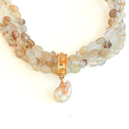 Collar Salaam cuarzo rutilado y perla barroca