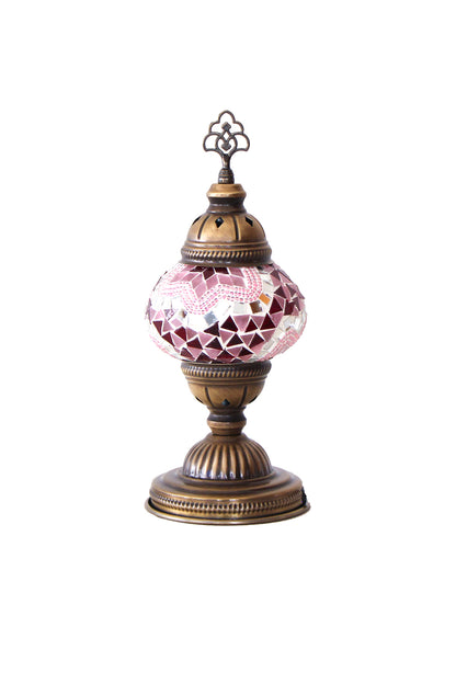 Lámpara turca de mesa S Nahr rosa y burdeo + ampolleta