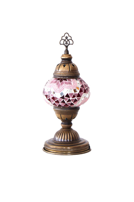 Lámpara turca de mesa S Nahr rosa y burdeo + ampolleta