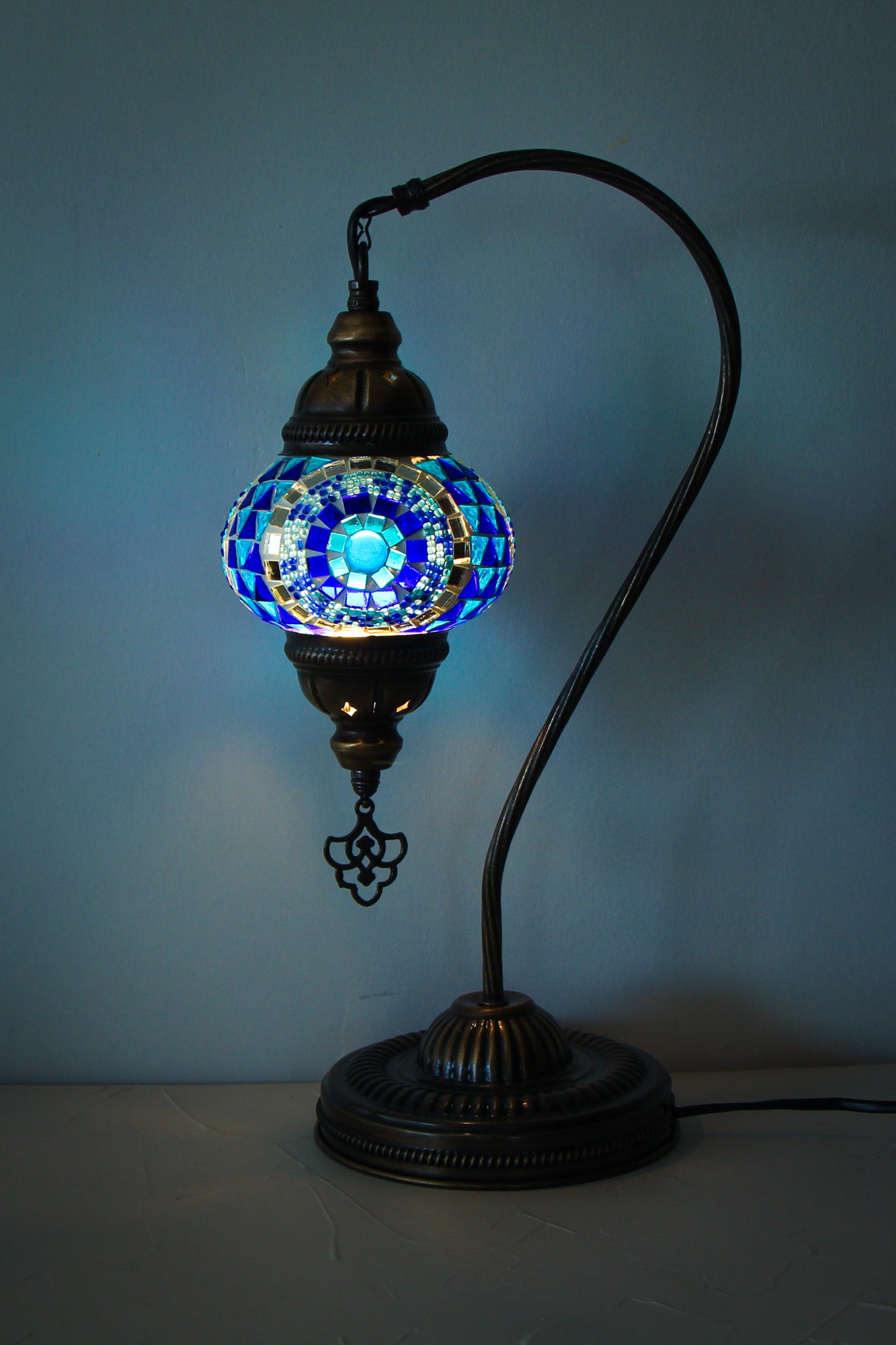 Lámpara turca cisne S Botón azul + ampolleta