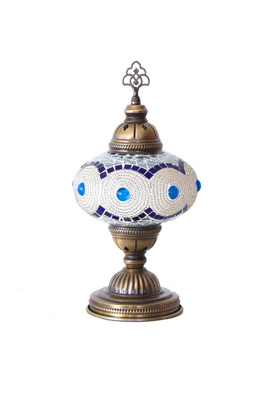Lámpara turca de mesa M blanca y azul + ampolleta