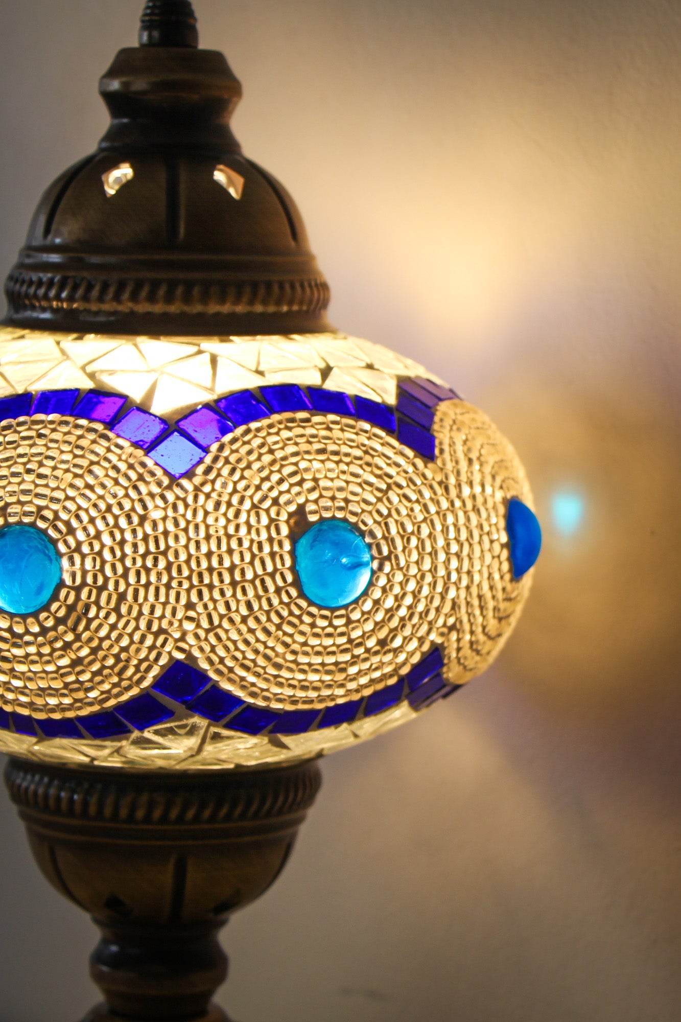 Lámpara turca de mesa M blanca y azul + ampolleta