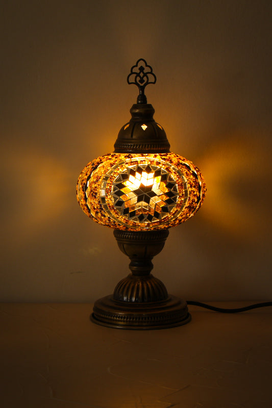 Lámpara turca de mesa M Medalla ámbar + ampolleta