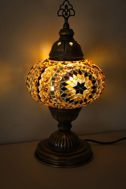 Lámpara turca de mesa M Medalla ámbar + ampolleta