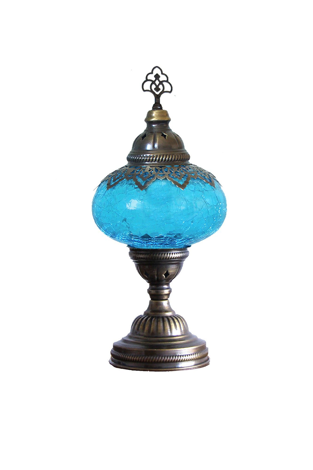 Lámpara turca de mesa M craquelada turquesa + ampolleta