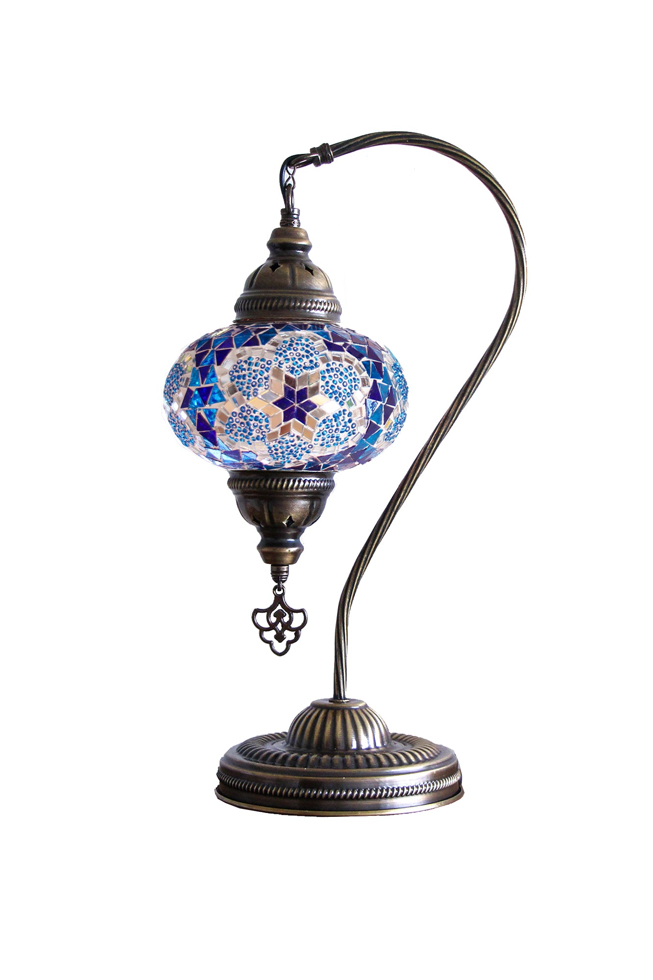 Lámpara turca cisne M prisma azul y turquesa + ampolleta