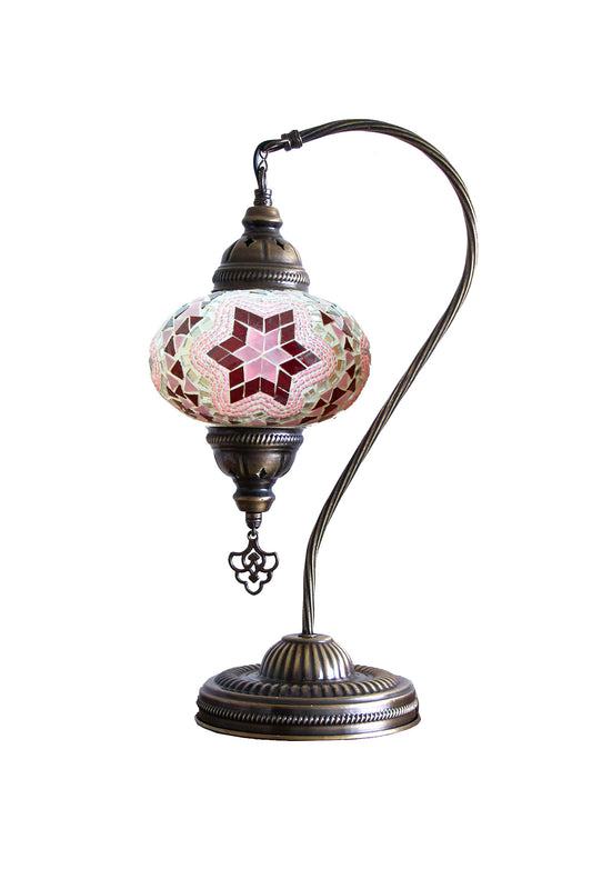 Lámpara turca cisne M cicek rosado y rojo + ampolleta