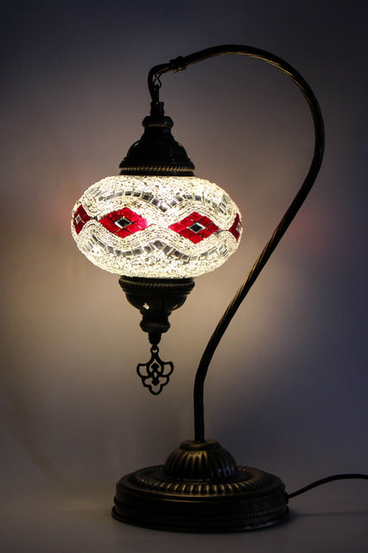 Lámpara turca cisne M Beads Blanco y Rojo + ampolleta