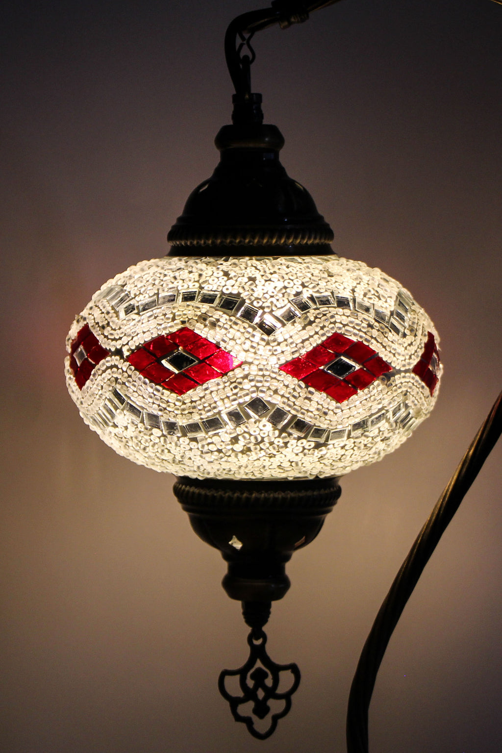 Lámpara turca colgante M Beads Blanco y Rojo