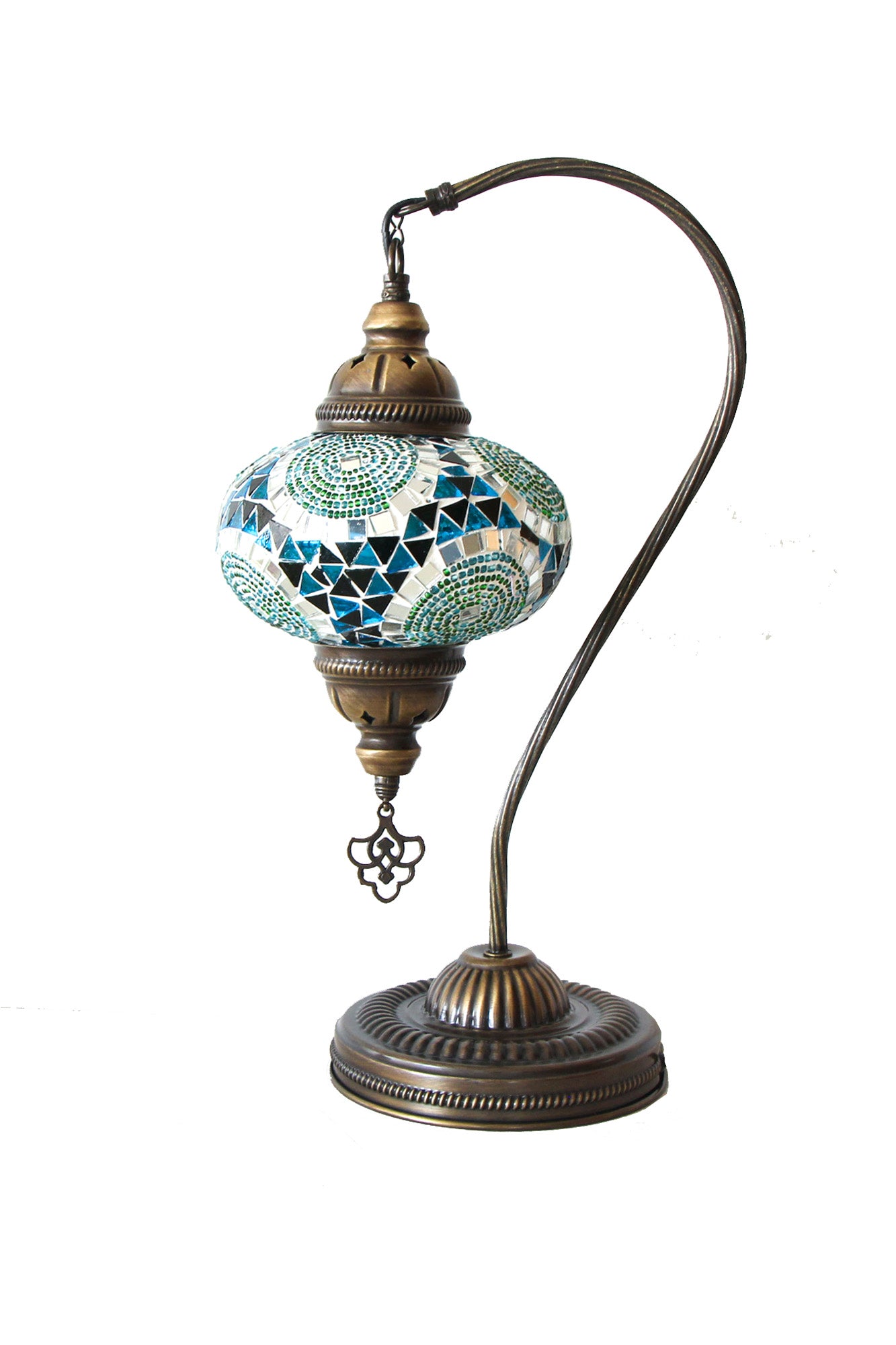 Lámpara turca cisne M remolinos verde y turquesa + ampolleta