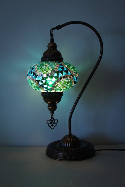 Lámpara turca cisne M remolinos verde y turquesa + ampolleta