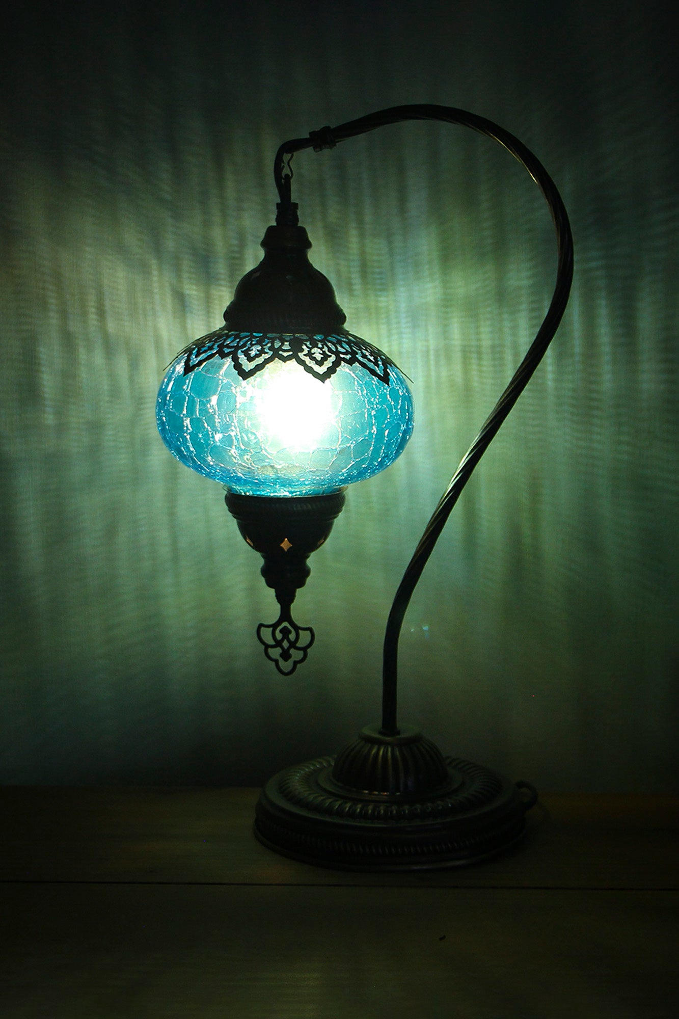 Lámpara turca cisne M craquelada turquesa + ampolleta