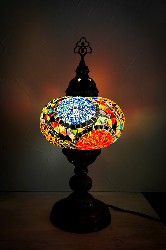 Lámpara turca de mesa L remolinos multicolor + ampolleta