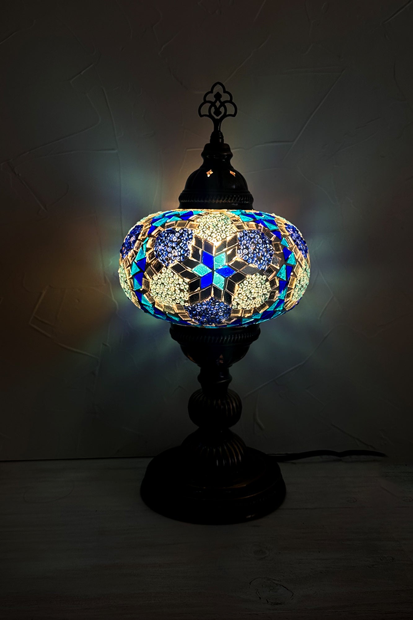 Lámpara turca de mesa L prisma azul + ampolleta