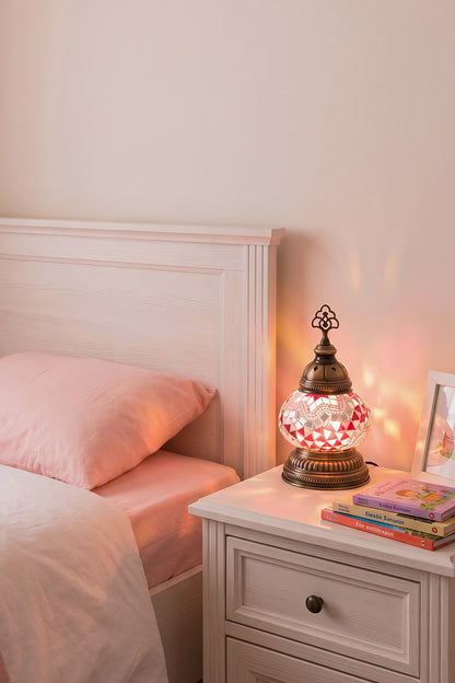 Lámpara turca decorativa baja de mesa S rosada + ampolleta